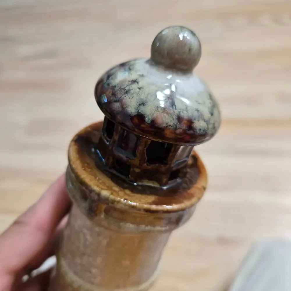 Vintage Rustic Stoneware Art Pottery Lighthouse Candle Holder 7.5
